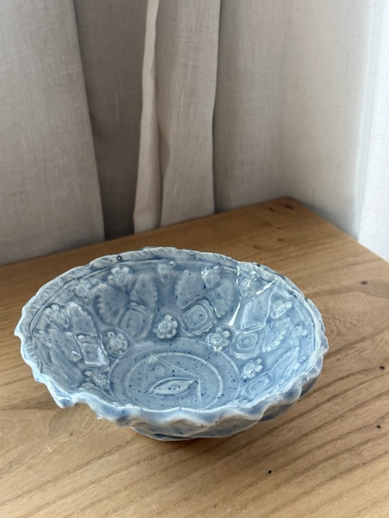 Other - Signed Studio Pottery Blue Speckled Bowl Textured Handmade Ceramic